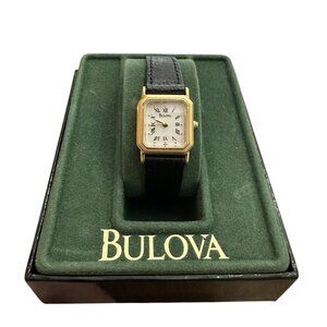 NIB Bulova Classic Quartz Lady’s Watch With Black Leather Band Vintage